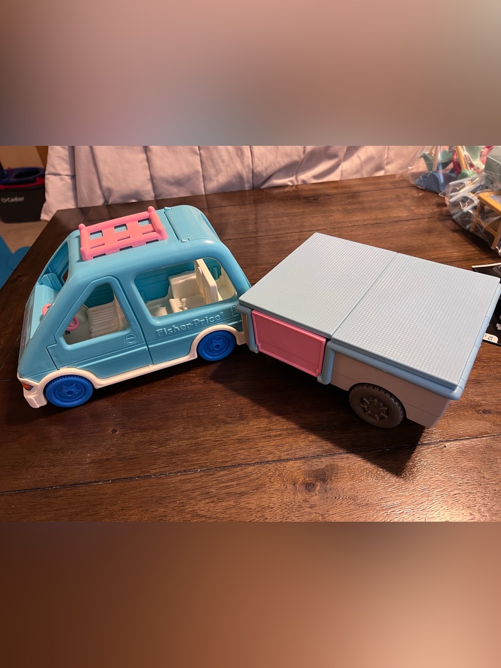 Vintage Fisher Price Loving Family Minivan & Pop Up Camper Set 1993 1997